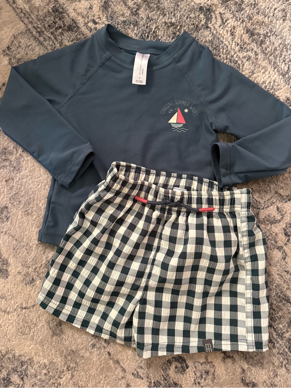 Toddler Boys Navy Blue Rash Guard Bathing Suit Set • 2T
